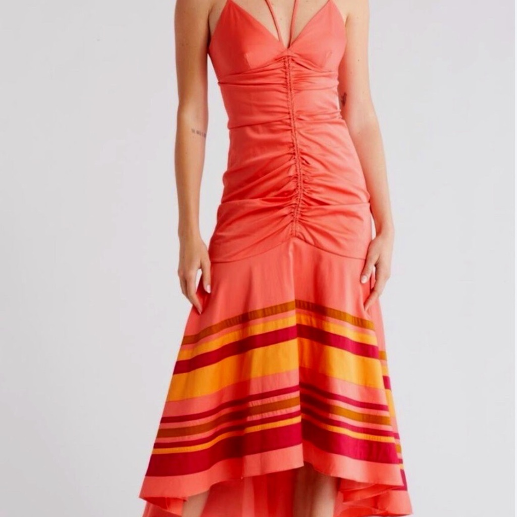 Veronica Beard "Fitz" High-Low Dress Cotton Stretchy Ruched - Worn Only Once
